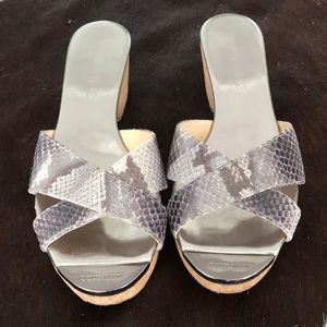 Jimmy Choo snake print low wedge sandal - panna
